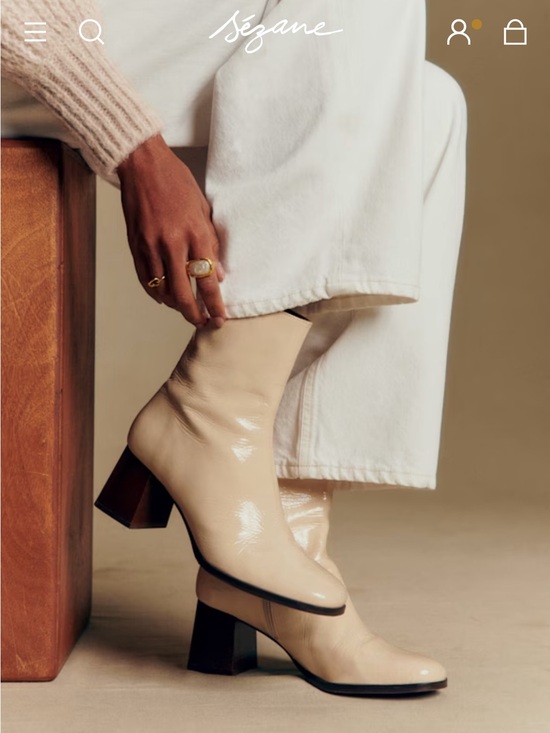 Sezane Shoes - Sezane Cream Leather Ankle Boots with Block Heel